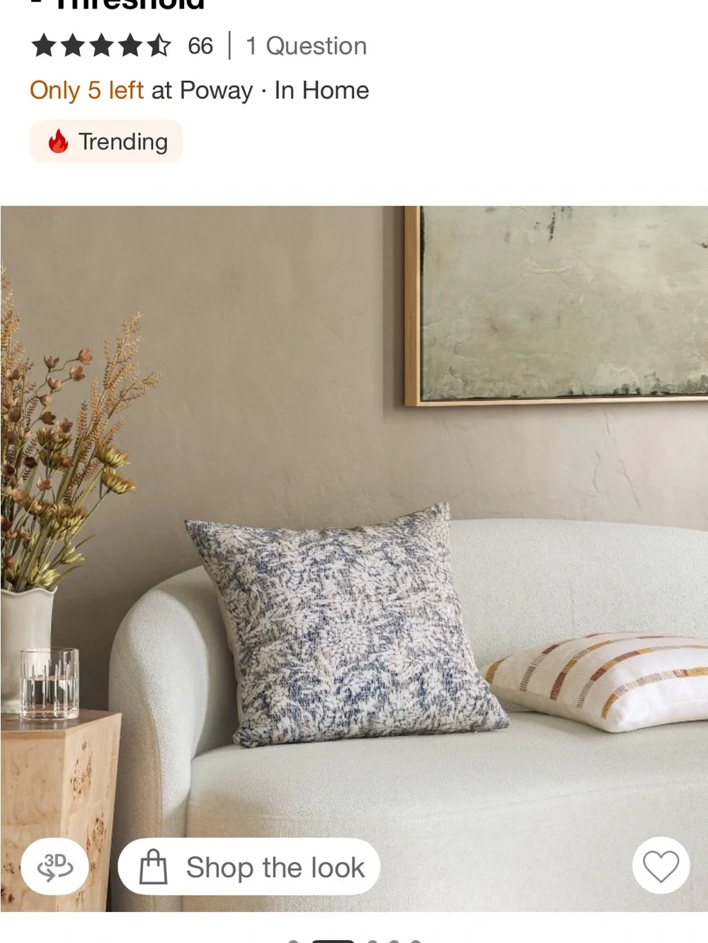 Threshold Blue and Cream Botanical Jacquard Accent Pillow- NWT
